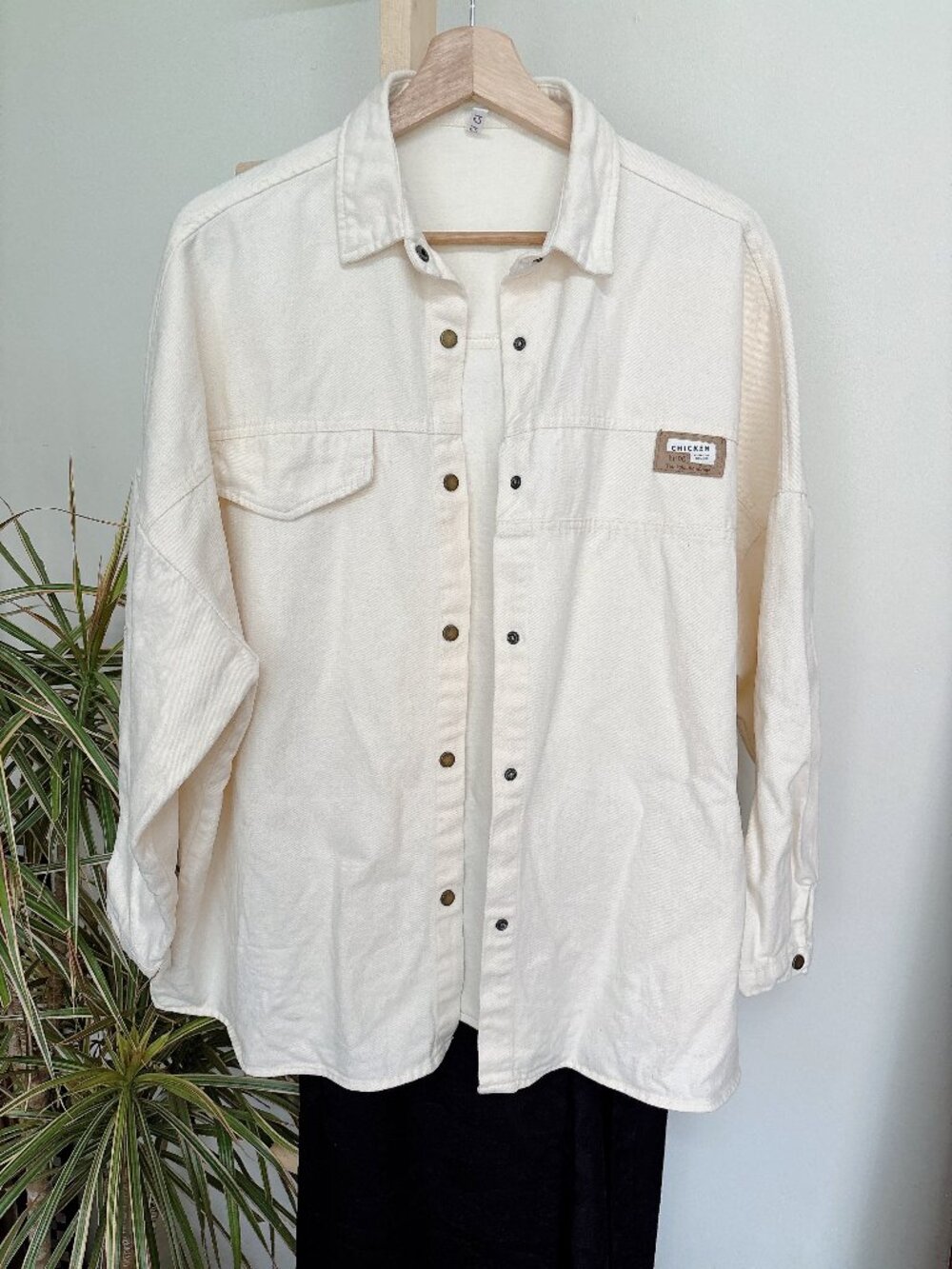 Casual Cream Denim Button-Up Jacket Shirt